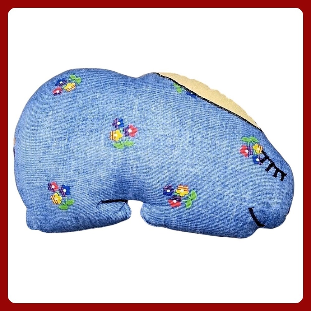 Handmade Faux Denim Bunny Rabbit Plush Toy Floral Blue Nursery NEW
